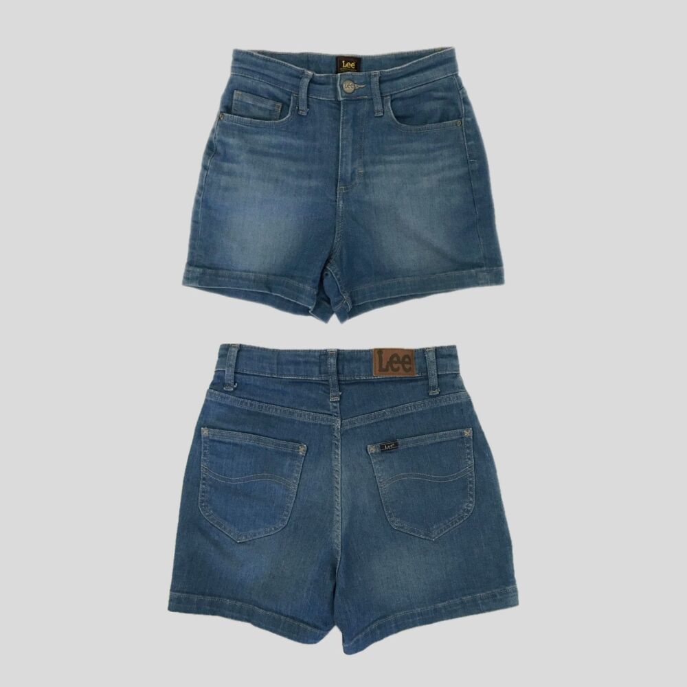Lee Vintage 1990s Medium Blue High Waist Denim Jean Mini Shorts Womens S